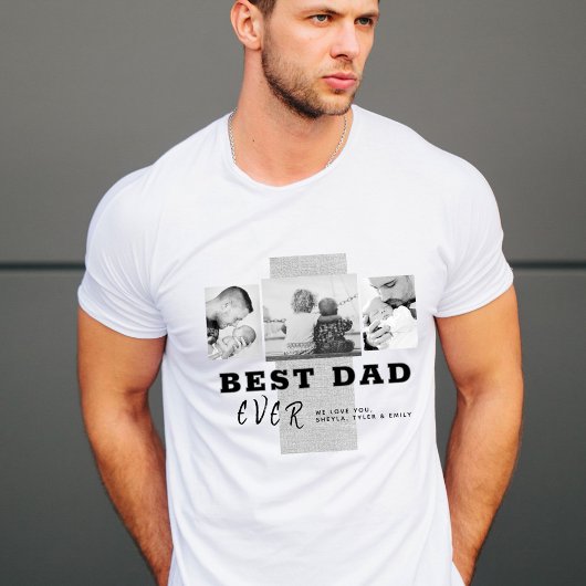 Moderne Beste Papa Typografie Vaderdag 3 Foto T-shirt
