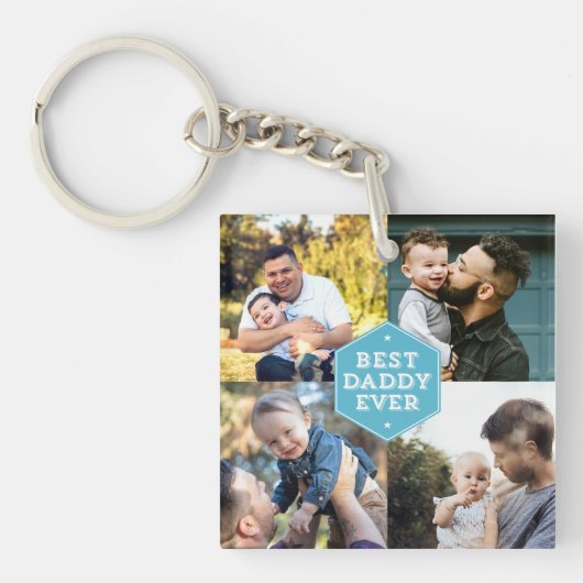 Moderne beste pappie ooit 4 Foto Collage Sleutelhanger (Voorkant)