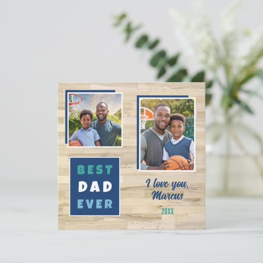 Moderne beste vader ooit 2 foto collage vader feestdagenkaart (Staand voorkant)