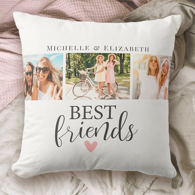 Moderne beste vrienden beste vrienden fotocollage kussen (This pillow makes an awesome gift for your bestie! personalize it with fun photos and your names)