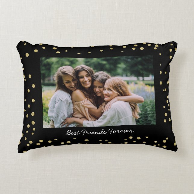 Moderne beste vrienden BFF Besties Foto zwart Gold Accent Kussen (Voorkant)