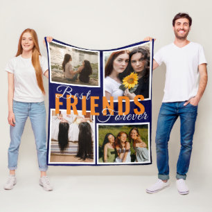 Moderne BESTE VRIENDEN FOREVER Fotocollage Blauw Fleece Deken