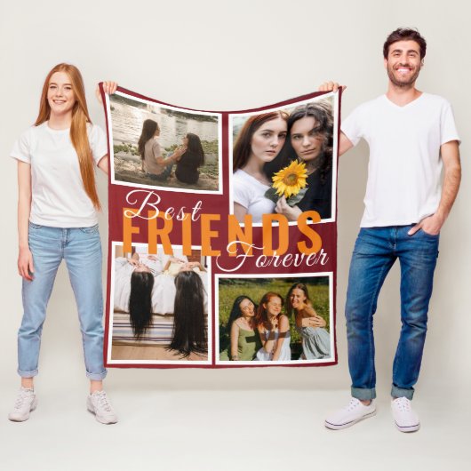 Moderne BESTE VRIENDEN FOREVER Fotocollage Rood Fleece Deken (In situ)