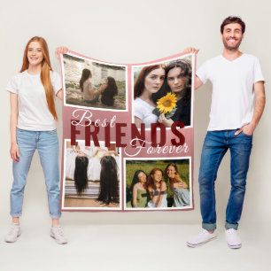 Moderne BESTE VRIENDEN FOREVER Fotocollage Roze Fleece Deken