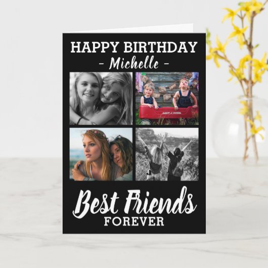 Moderne beste vrienden fotocollage Happy Birthday Kaart (Gele Bloem)