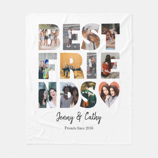 Moderne Beste Vrienden Hart Besties Fotocollage Fleece Deken (Voorkant)