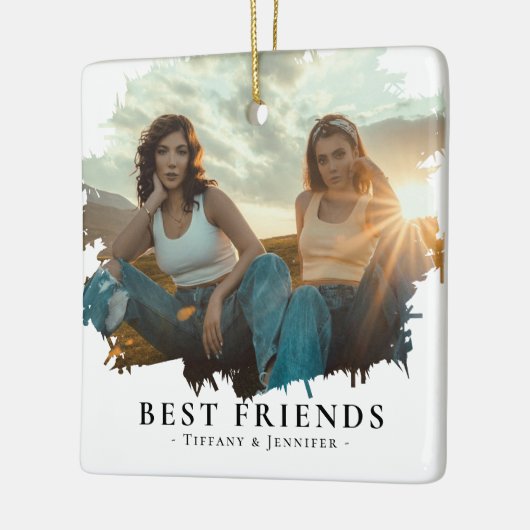 Moderne beste vrienden - Kerstmis met foto en naam Keramisch Ornament (Links)