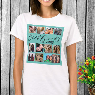 Moderne Beste Vrienden Turquoise Fotocollage T-shirt