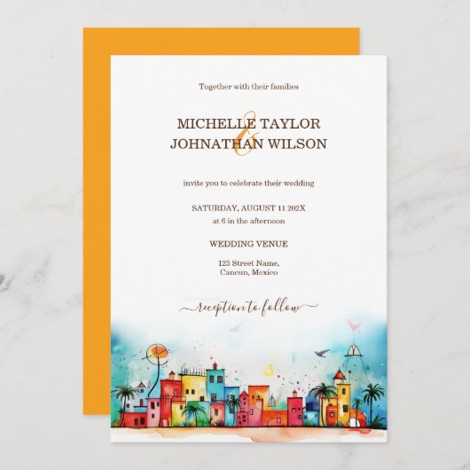 Moderne bestemming Bruiloft Mexico Beach Kaart (Voorkant / Achterkant)