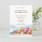 Moderne Bestemming Bruiloft Mexico Strand Kleurrij Kaart (Staand voorkant)