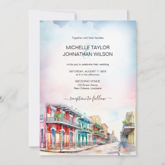Moderne bestemming Bruiloft New Orleans Waterverf Kaart (Voorkant)