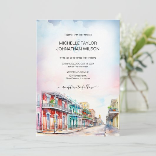 Moderne bestemming Bruiloft New Orleans Waterverf Kaart (Staand voorkant)