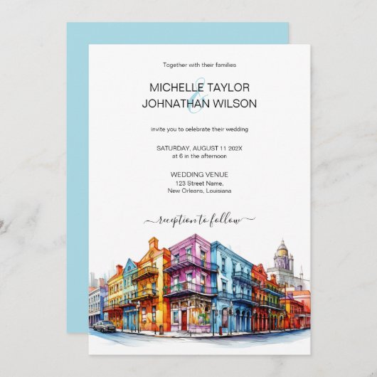 Moderne bestemming Bruiloft New Orleans Waterverf Kaart (Voorkant / Achterkant)