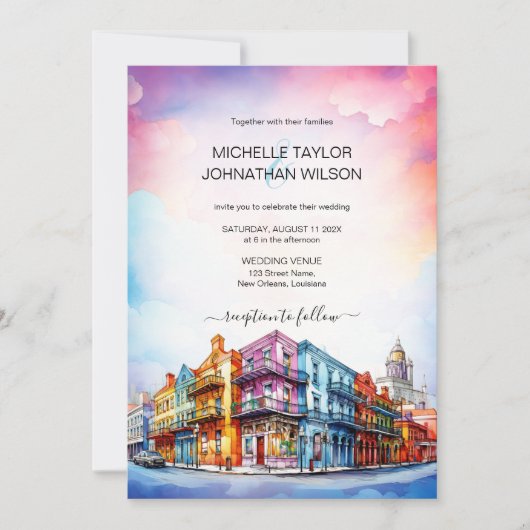 Moderne bestemming Bruiloft New Orleans Waterverf Kaart (Voorkant)