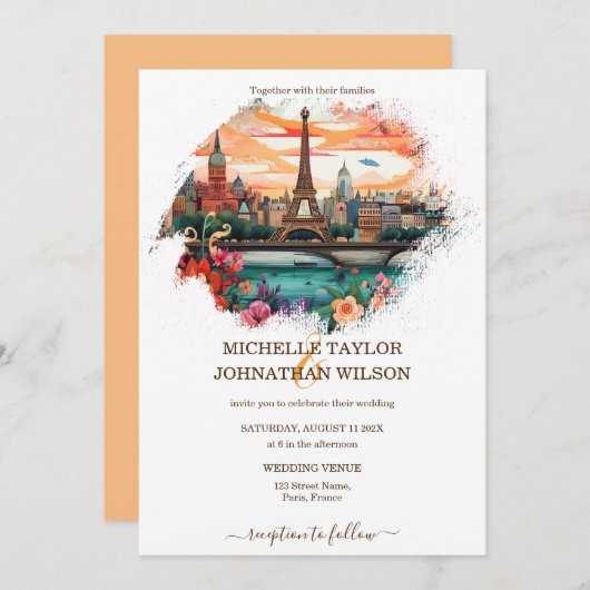 Moderne bestemming bruiloft Paris Eiffeltoren Kaart (Voorkant / Achterkant)