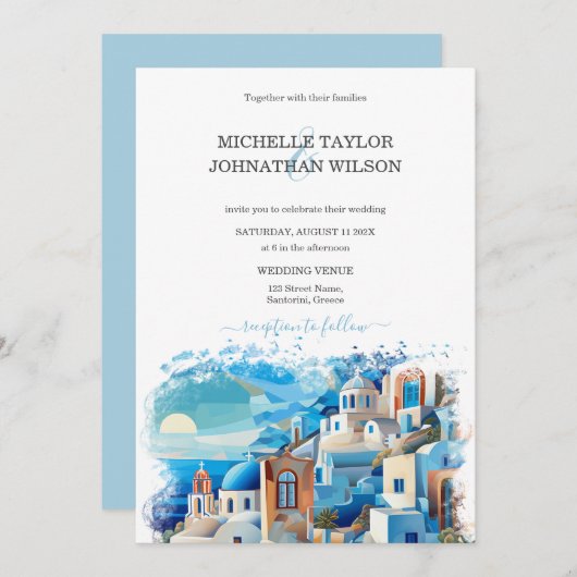 Moderne bestemming Bruiloft Santorini Griekenland Kaart (Voorkant / Achterkant)