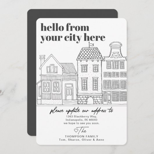 Moderne bestemming stad verhuizen aankondiging (Voorkant / Achterkant)