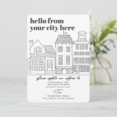 Moderne bestemming stad verhuizen aankondiging (Staand voorkant)