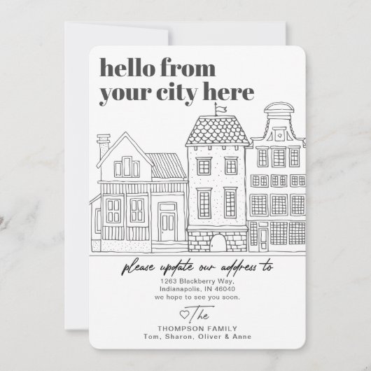 Moderne bestemming stad verhuizen aankondiging (Voorkant)