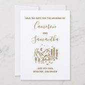 Moderne bestemmings-camping bruiloft save the date (Voorkant)