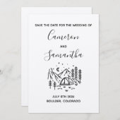 Moderne bestemmings-camping bruiloft save the date (Voorkant / Achterkant)