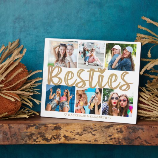 Moderne BESTIES 6 Foto Collage Gold aangepaste tek Fotoplaat (Zijkant)