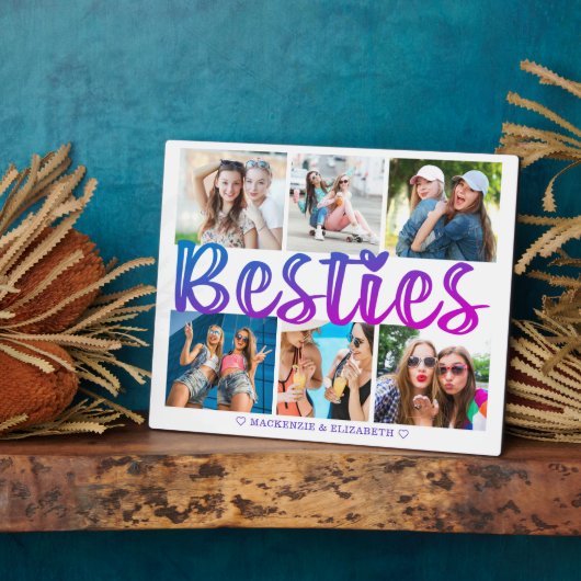 Moderne BESTIES 6 Foto Collage Pink Paars 8x10 Fotoplaat (Zijkant)