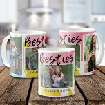 Moderne Besties Beste Vrienden Namen 3 Fotocollage Koffiemok<br><div class="desc">Foto Koffie mok met Besties typografie en een kleurrijke abstracte waterverf print. Personaliseer met namen en 3 afbeeldingen van de beste vrienden voor altijd om er een gedenkwaardige herinnering van te maken.</div>