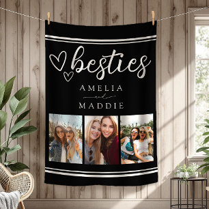 Moderne Besties Fotocollage Zwart en Wit Fleece Deken