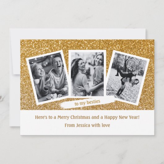 Moderne Besties Fotosjabloon Goud Vrolijk Kerstfee Feestdagenkaart (Voorkant)