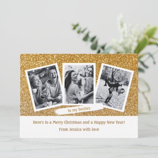 Moderne Besties Fotosjabloon Goud Vrolijk Kerstfee Feestdagenkaart (Staand voorkant)