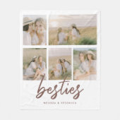 Moderne 'Besties' Script Aangepaste 5-Foto Collage Fleece Deken (Voorkant)