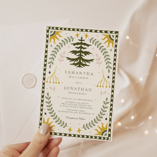 Moderne  betoverde bos bruiloft kaart