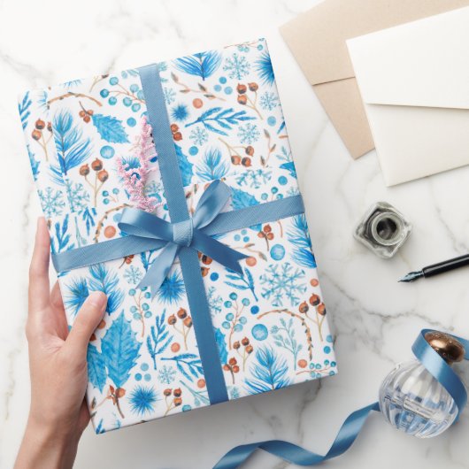 Moderne, bevroren blauwe kerstcadeaus cadeaupapier (Geschenken)