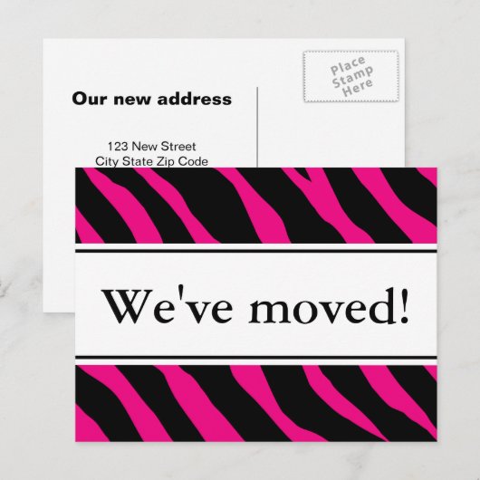 Moderne bewegende briefkaarten | Hete roze zebrast (Voorkant / Achterkant)
