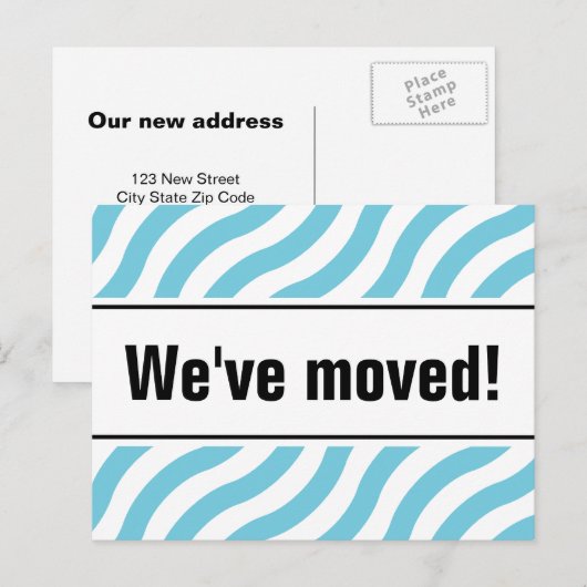 Moderne bewegende briefkaarten met blauwe golflijn (Voorkant / Achterkant)