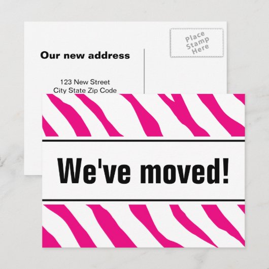 Moderne bewegende briefkaarten met roze zebrastrep (Voorkant / Achterkant)