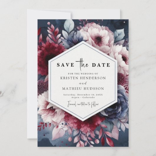 Moderne bewerkbare Bourgogne bruiloft Save The Date (Voorkant)