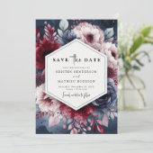 Moderne bewerkbare Bourgogne bruiloft Save The Date (Staand voorkant)