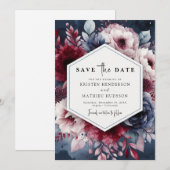 Moderne bewerkbare Bourgogne bruiloft Save The Date (Voorkant / Achterkant)