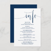 Moderne bewerkbare bruiloft details, Navy Blue Fon Informatiekaartje (Voorkant / Achterkant)