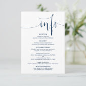 Moderne bewerkbare bruiloft details, Navy Blue Fon Informatiekaartje (Staand voorkant)