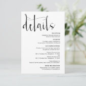 Moderne bewerkbare bruiloft details, zwart lettert informatiekaartje (Staand voorkant)