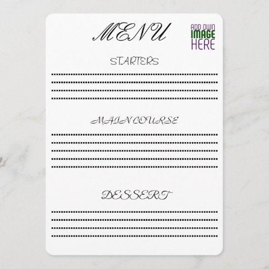 MODERNE BEWERKBARE EENVOUDIGE WITTE AFBEELDINGSTEK MENU (Voorkant)