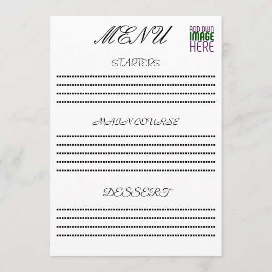 MODERNE BEWERKBARE EENVOUDIGE WITTE AFBEELDINGSTEK MENU (Voorkant)