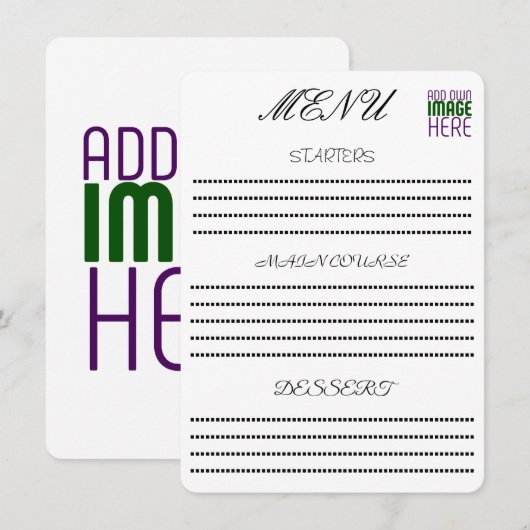 MODERNE BEWERKBARE EENVOUDIGE WITTE AFBEELDINGSTEK MENU (Voorkant / Achterkant)