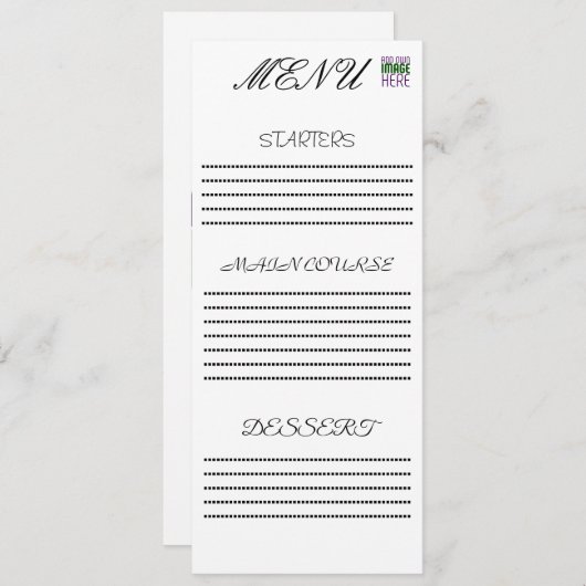 MODERNE BEWERKBARE EENVOUDIGE WITTE AFBEELDINGSTEK MENU (Voorkant / Achterkant)