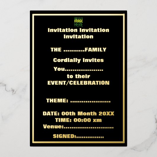 MODERNE BEWERKBARE EENVOUDIGE ZWARTE AFBEELDING TE FOLIE UITNODIGING (Voorkant)