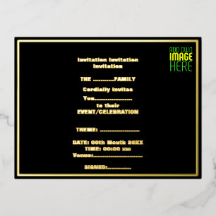 MODERNE BEWERKBARE EENVOUDIGE ZWARTE AFBEELDING TE FOLIE UITNODIGING BRIEFKAART