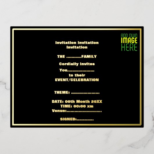 MODERNE BEWERKBARE EENVOUDIGE ZWARTE AFBEELDING TE FOLIE UITNODIGING BRIEFKAART (Voorkant)